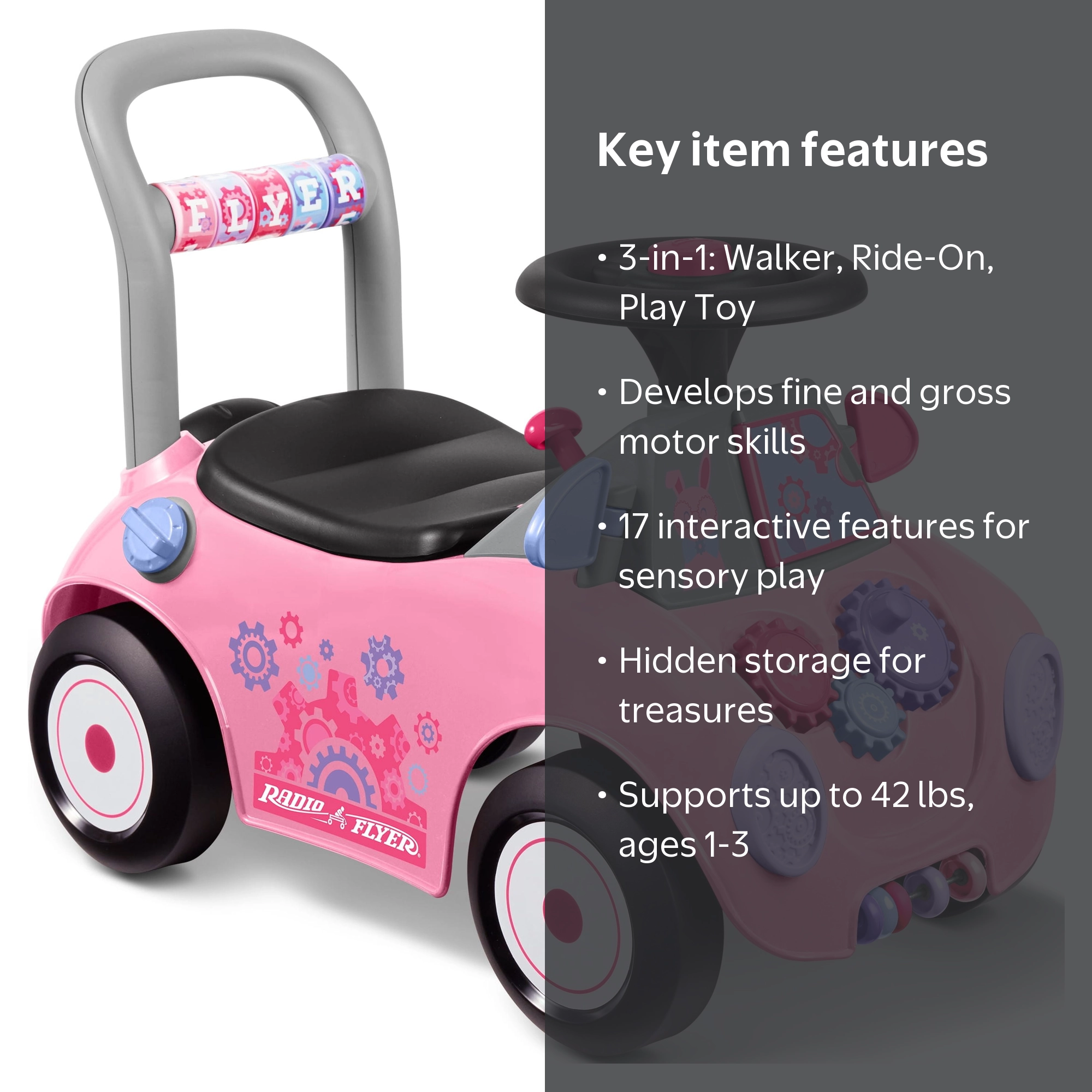 Radio Flyer Creativity Car, Toddler Ride-on Push Walker, Pink