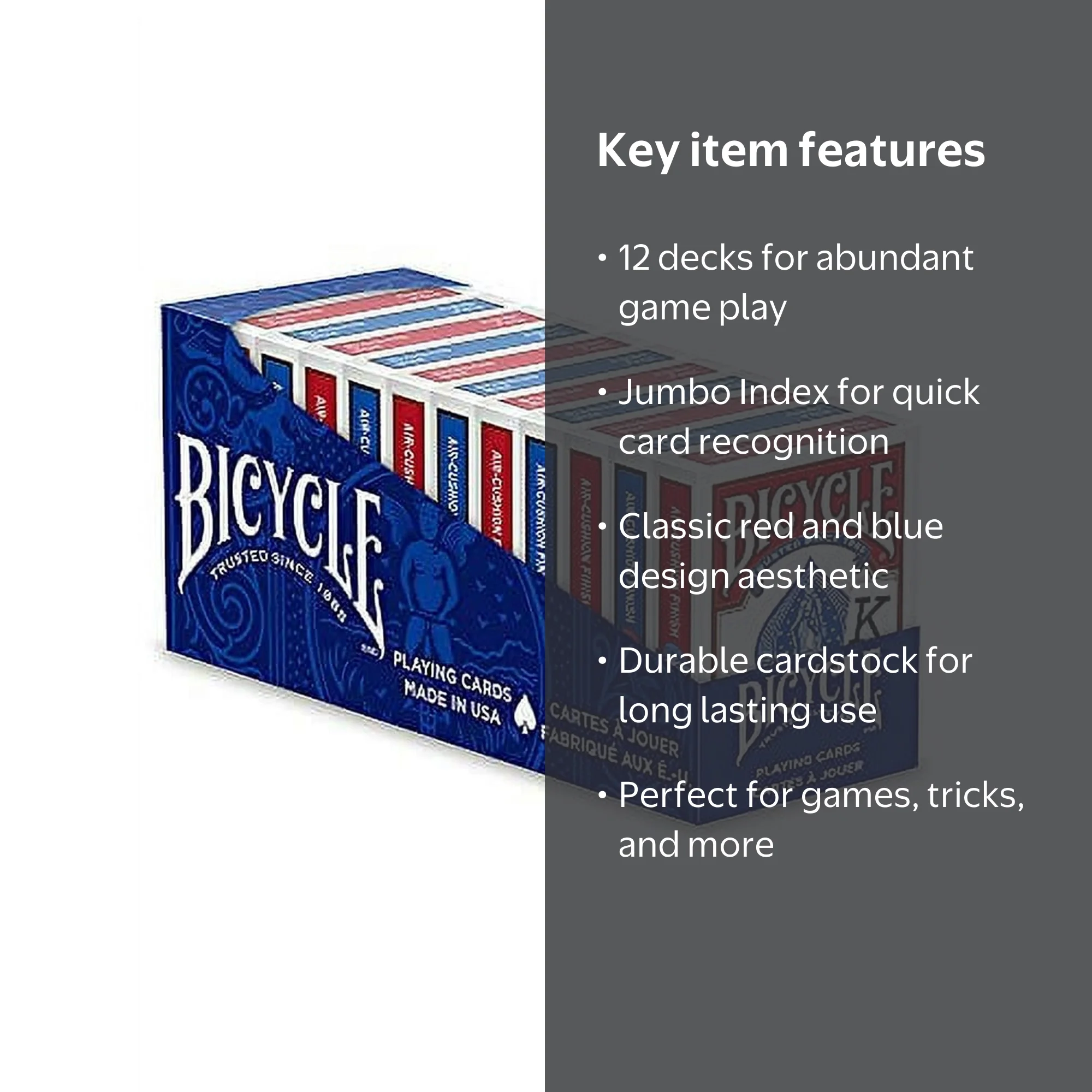 Bicycle Playing Cards, Jumbo Index, 12 Pack, Red and Blue Decks