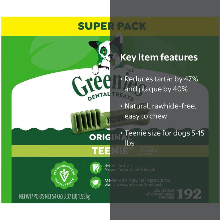 Greenies, Original Flavor Adult Dental Dog Treats, 54 oz, Teenie