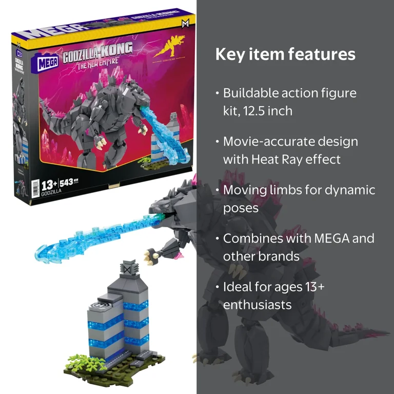 限定品 Kongming, Merchandise Set MEGA Godzilla x Kong Collector's Building Toy Set, 543 Pieces, Age