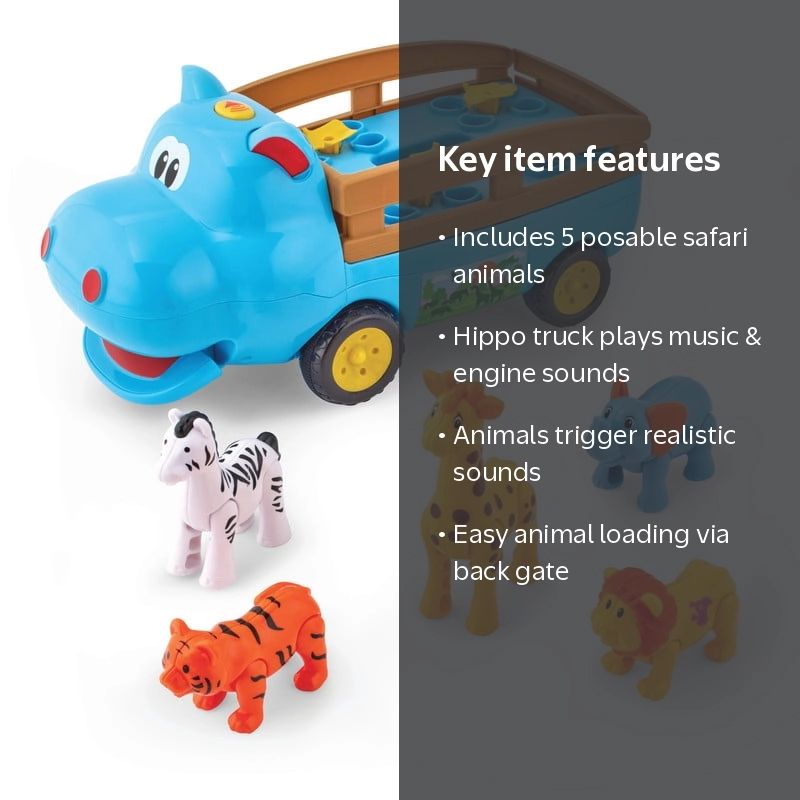 Kidoozie Harry Hippo Safari Truck Ages 12 months+, Posable Animals