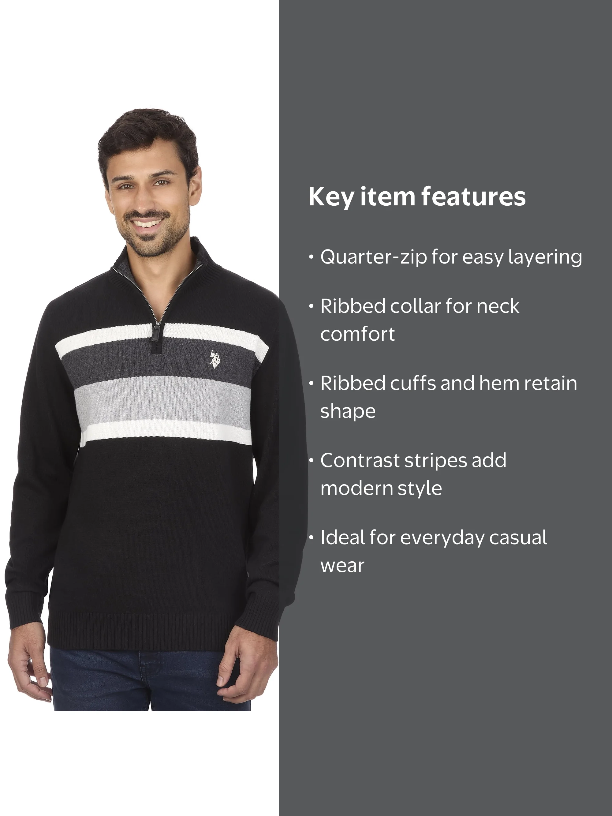 U.S. Polo Assn Men's Chest Striped Quarter Zip Sweater - Walmart.com
