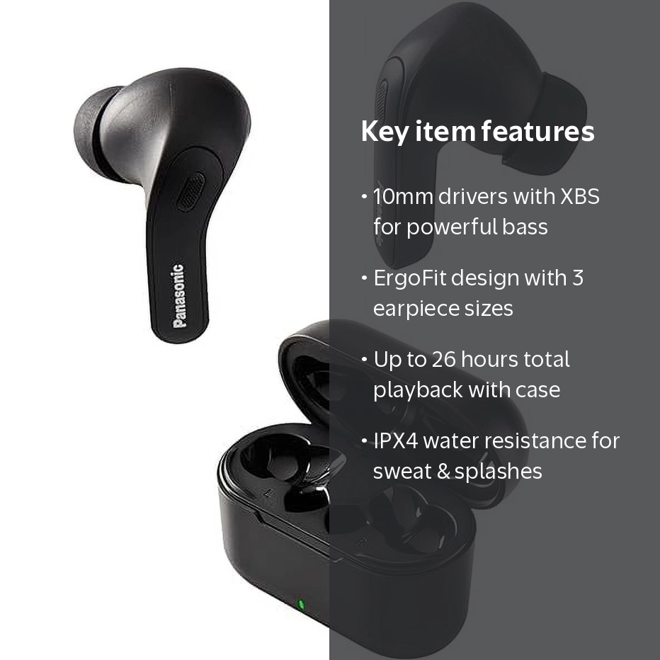 Panasonic ErgoFit RZ-B310W Earbuds, Noise Cancelling, Bluetooth