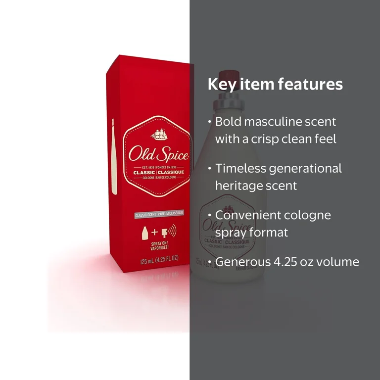 Old Spice, Classic Cologne Spray, 4.25 fl oz, Masculine Scent