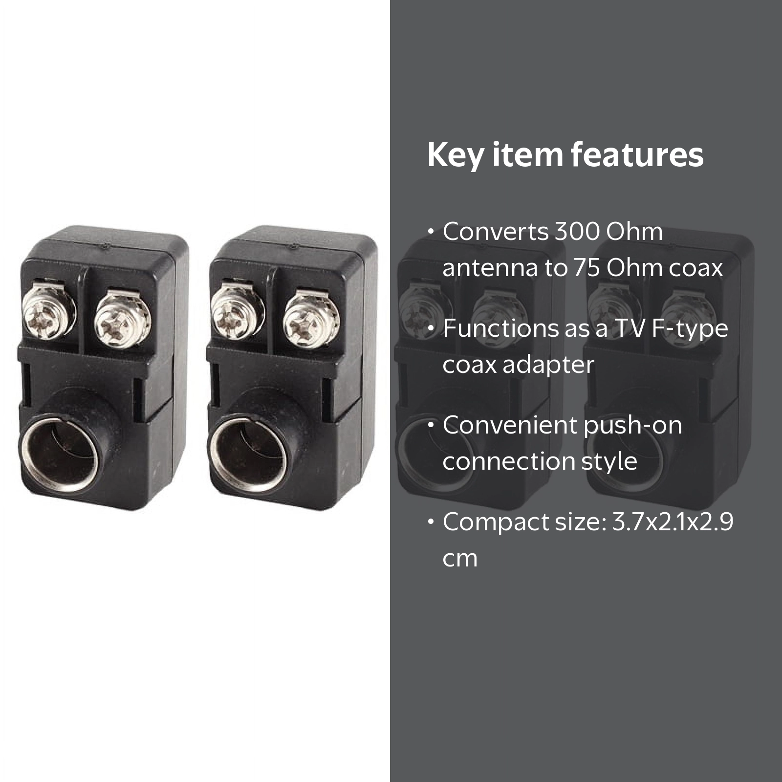 4 x Push-On Antenna Matching Transformer 300/75 Ohm TV F Coax