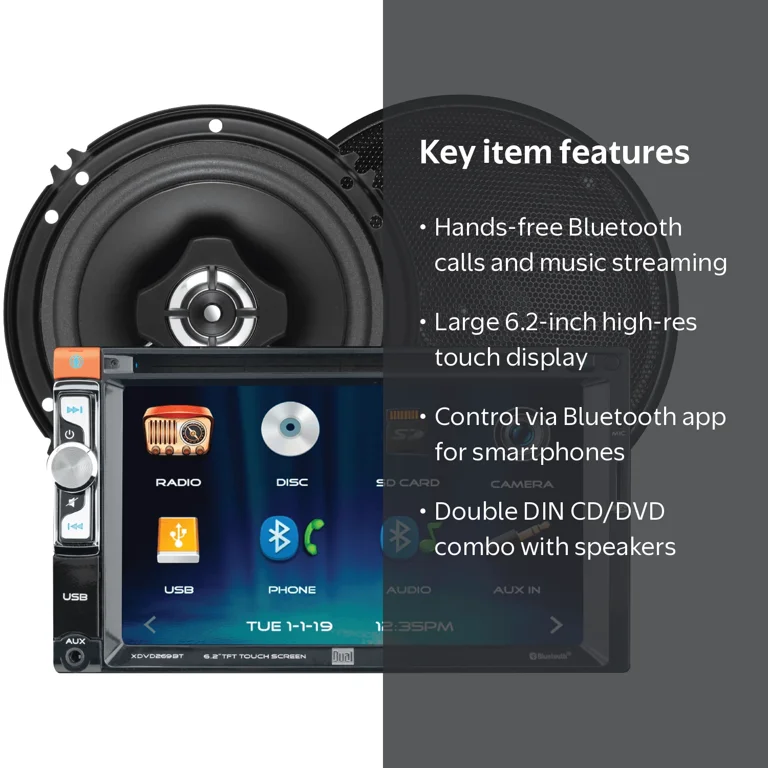 Dual, Car Stereo, 6.2 inch, Double DIN with CD DVD and Bluetooth