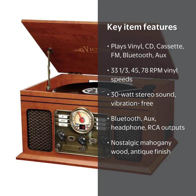 Victrola 6-in-1 Nostalgic Bluetooth Record Player with CD and