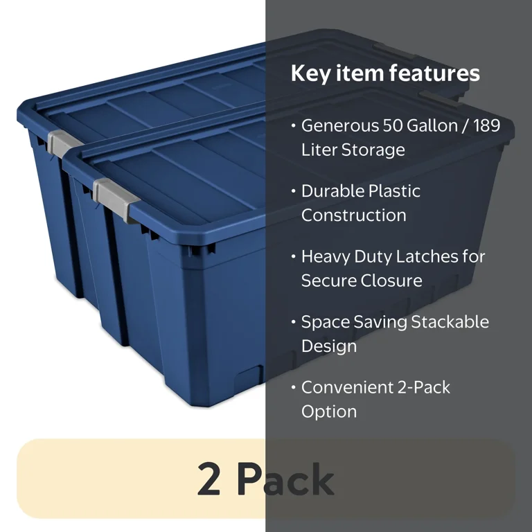 その他 CONTAINER 50L NAVY GDC 2 pack) Sterilite 50 Gallon Plastic Stacker Tote, Stadium Blue