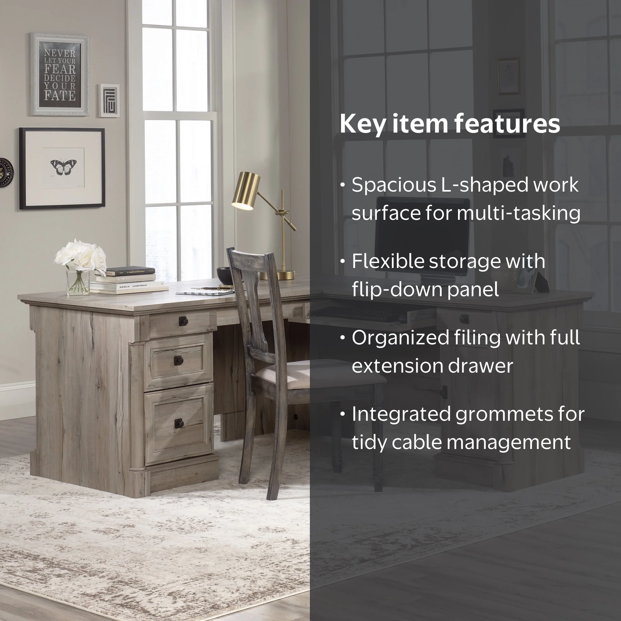 Sauder Palladia L-Shaped Computer Desk with Drawers, Split Oak