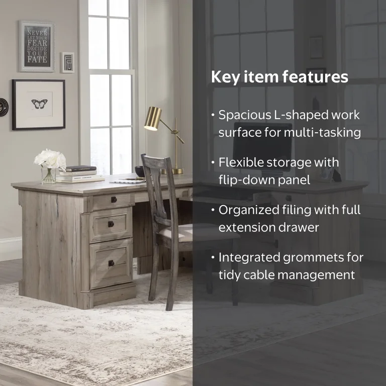 Sauder Palladia L-Shaped Computer Desk with Drawers, Split Oak