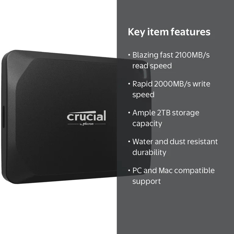 Crucial, Portable SSD, 2TB, Up to 2100MB/s Read and Write