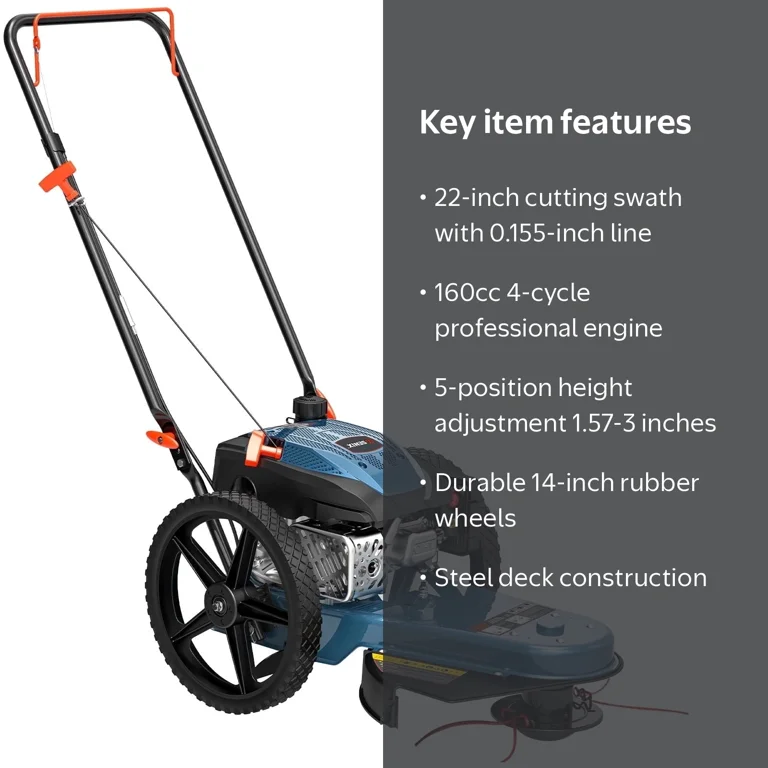 SENIX 22-Inch High Wheel Gas Trimmer, 160cc 4-Cycle, Fuel Line