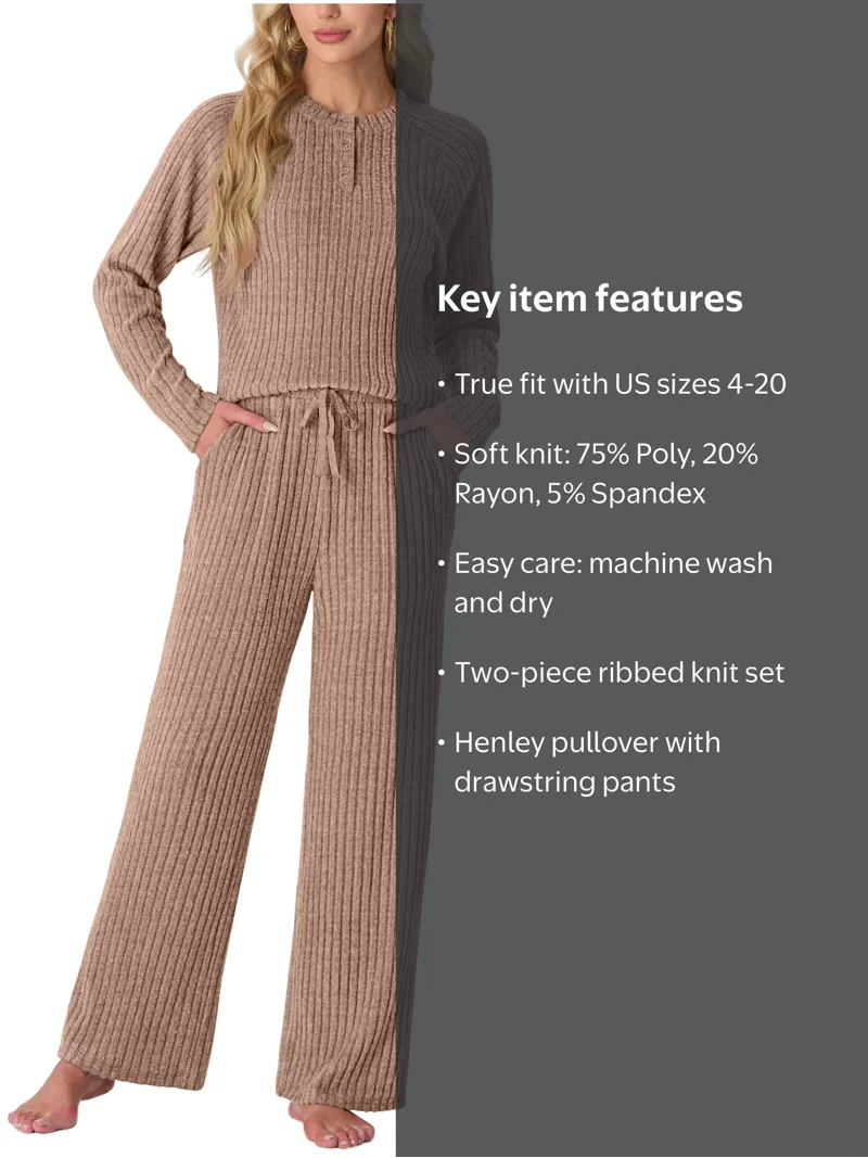 MINTREUS Women's Pajama Set Long Sleeve Lounge Set Ribbed knit