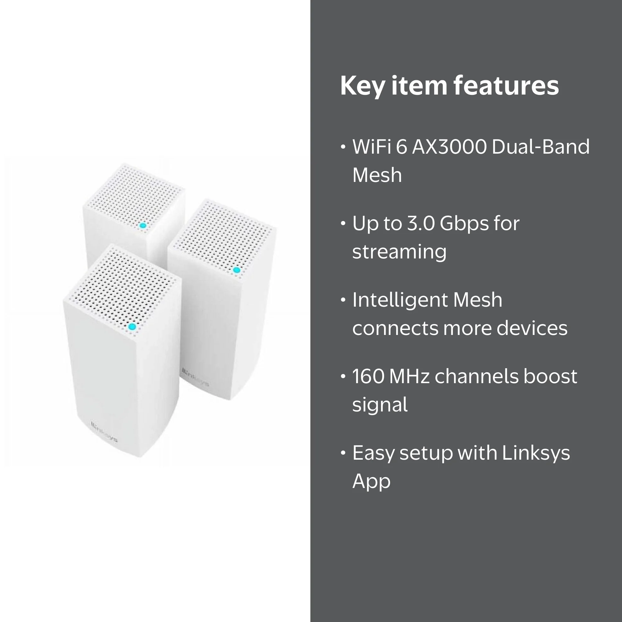 Linksys Atlas 6 WiFi 6 Mesh System AX3000, Dual-Band, Up to 3 Gbps