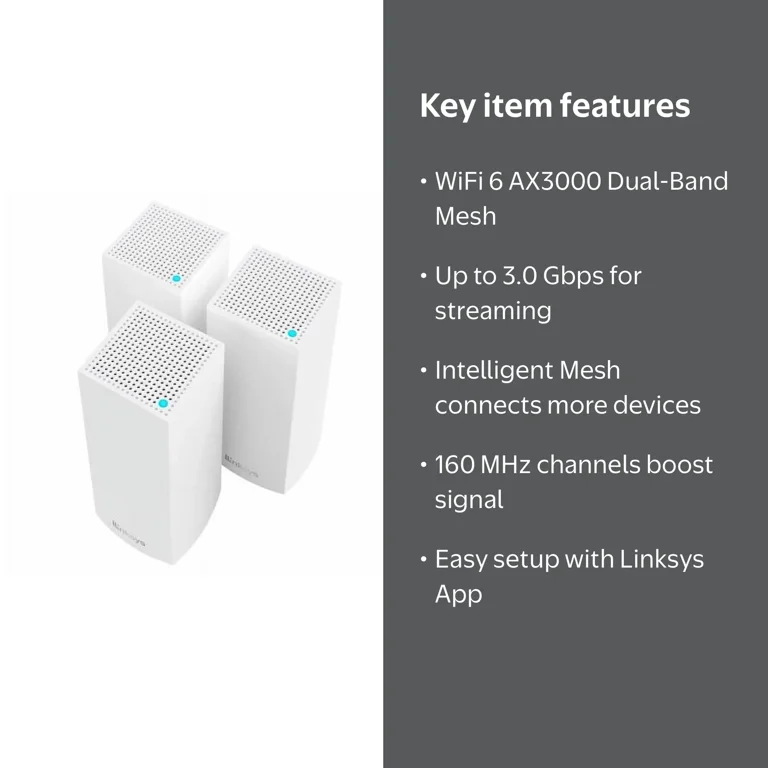 Linksys Atlas 6 WiFi 6 Mesh System AX3000, Dual-Band, Up to 3 Gbps