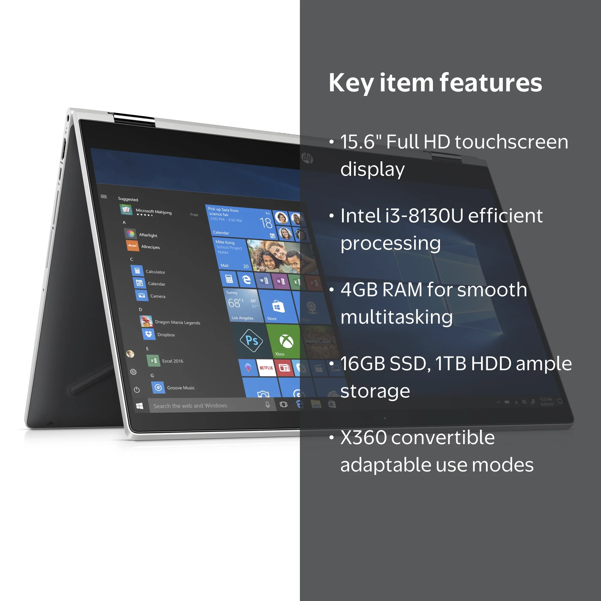HP Pavilion 15-cr0037wm X360 Laptop, 15.6 FHD Touchscreen, Intel