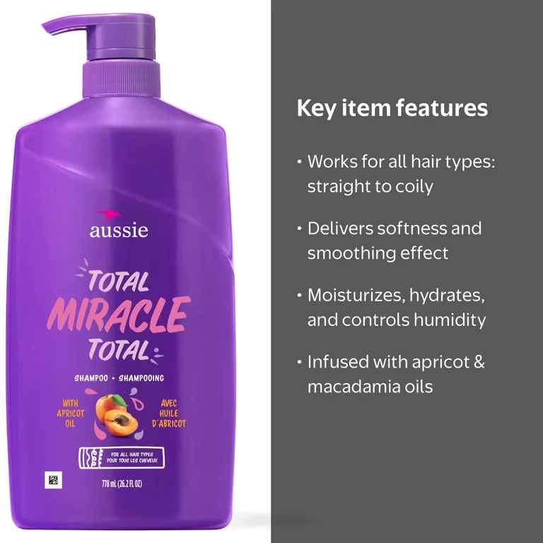 Aussie Total Miracle Shampoo, Paraben Free, for All Hair Types