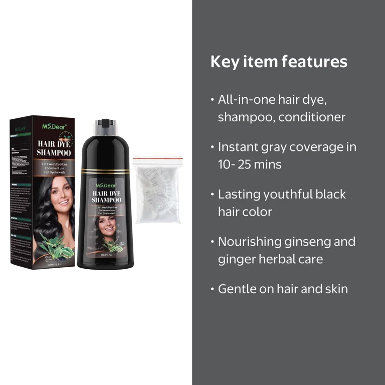 Democe Black Hair Dye Shampoo 3 in 1 for Gray Hair Natural Herbal