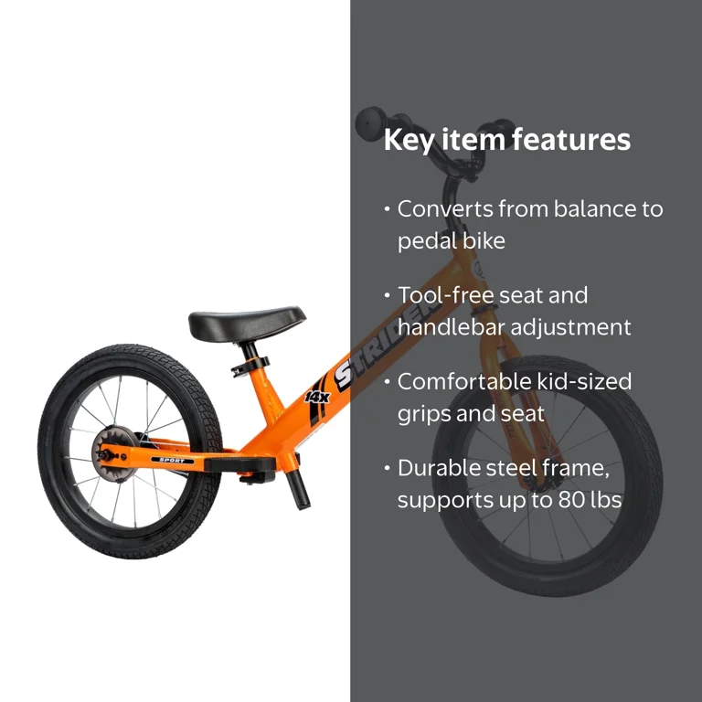 Strider 14x Classic Balance Bike for Kids, Totally Tangerine