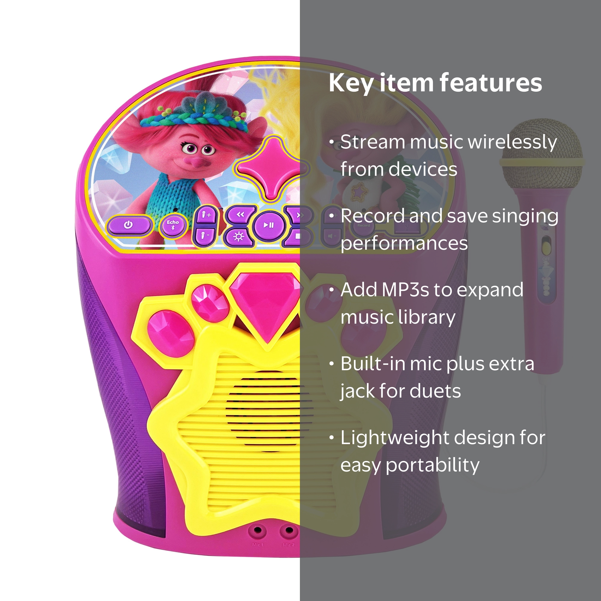 ワイヤレスヘッドセット idol mic AK-01 【2台】 eKids Trolls Bluetooth Karaoke Machine for Sing-Along Children