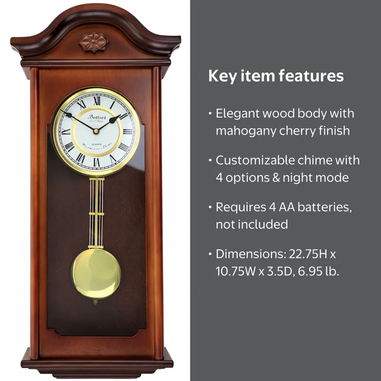 Bedford Clocks, Wall Clock, Jacob 22.75 inch, Mahogany Brown