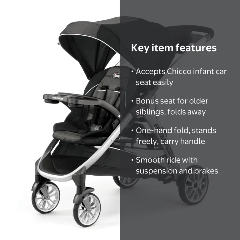 Chicco BravoFor2 Standing/Sitting Double Stroller - Iron (Black