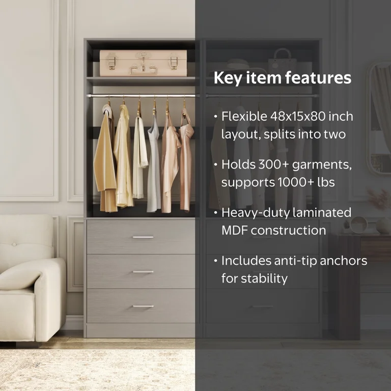 Homieasy 4FT (48 Inch) Closet Organizer System,Set of 2 - 6 Wood