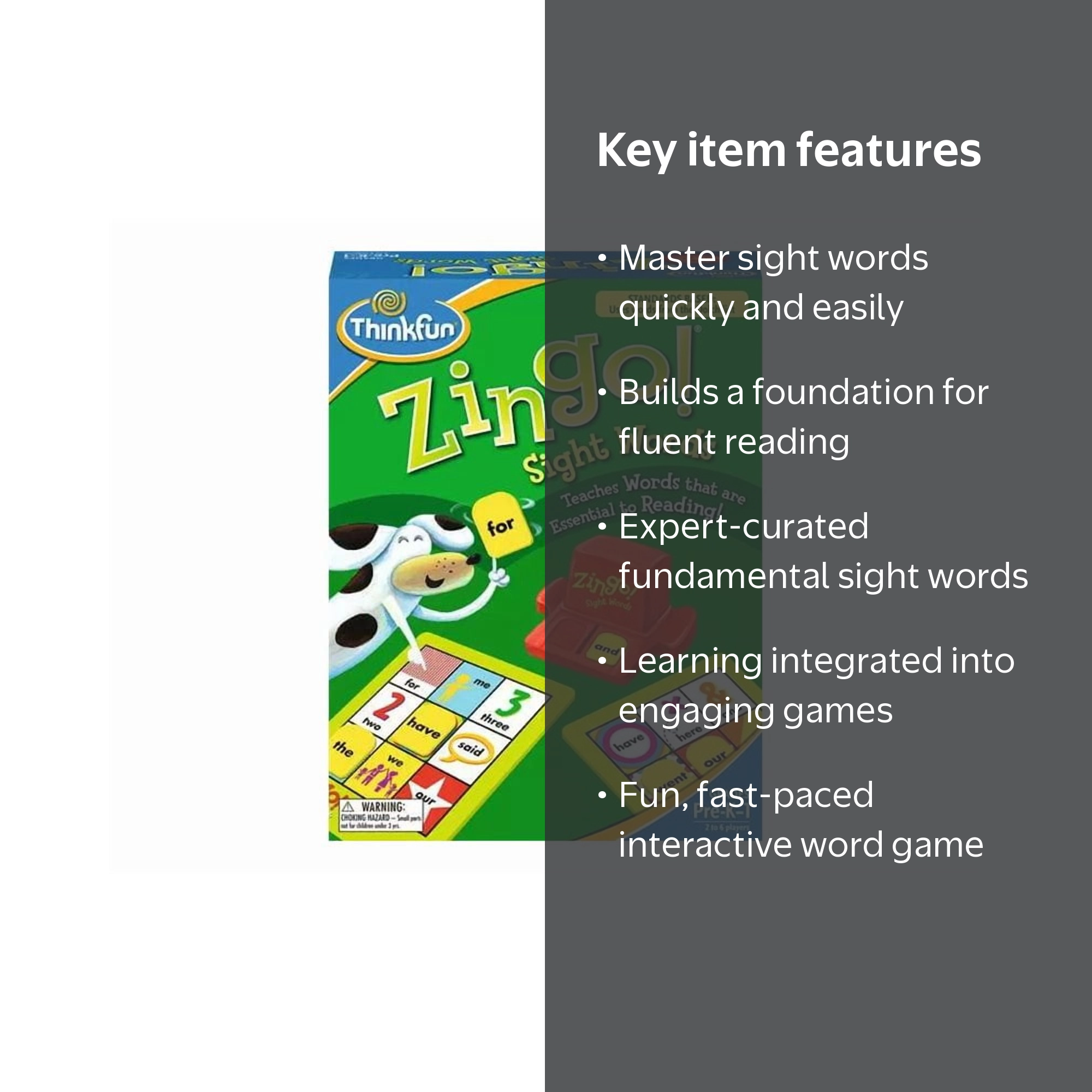 ThinkFun Zingo! Sight Words Kindergarten Learning Game for Family