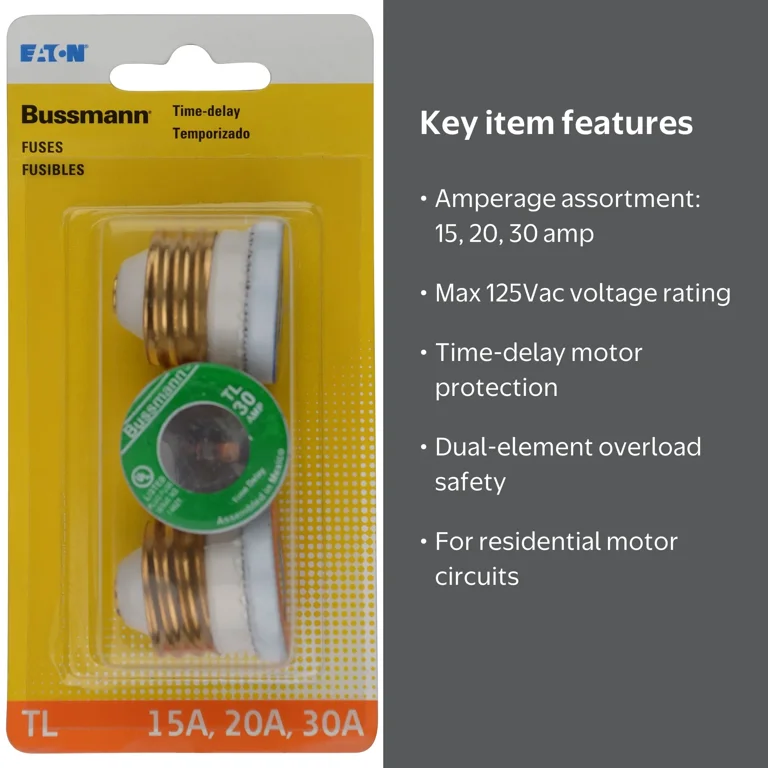 Bussmann, BP/TL-A BP 3-Pack TL Assorted Plug Fuses, 15/20/30 Amp