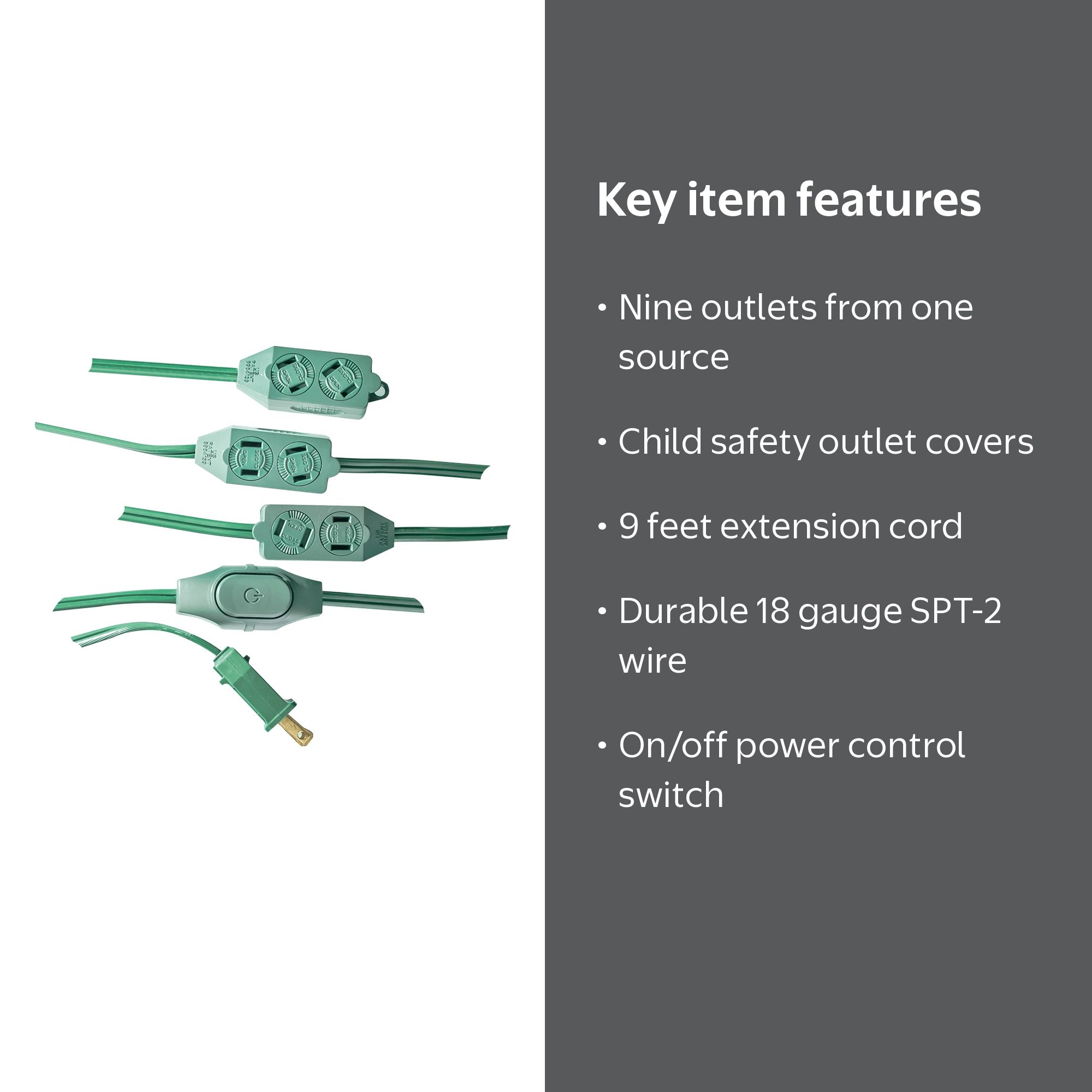 GoGreen Power (GG-24509GN) 18/2 SPT-2 Gauge 9-Outlet Extension