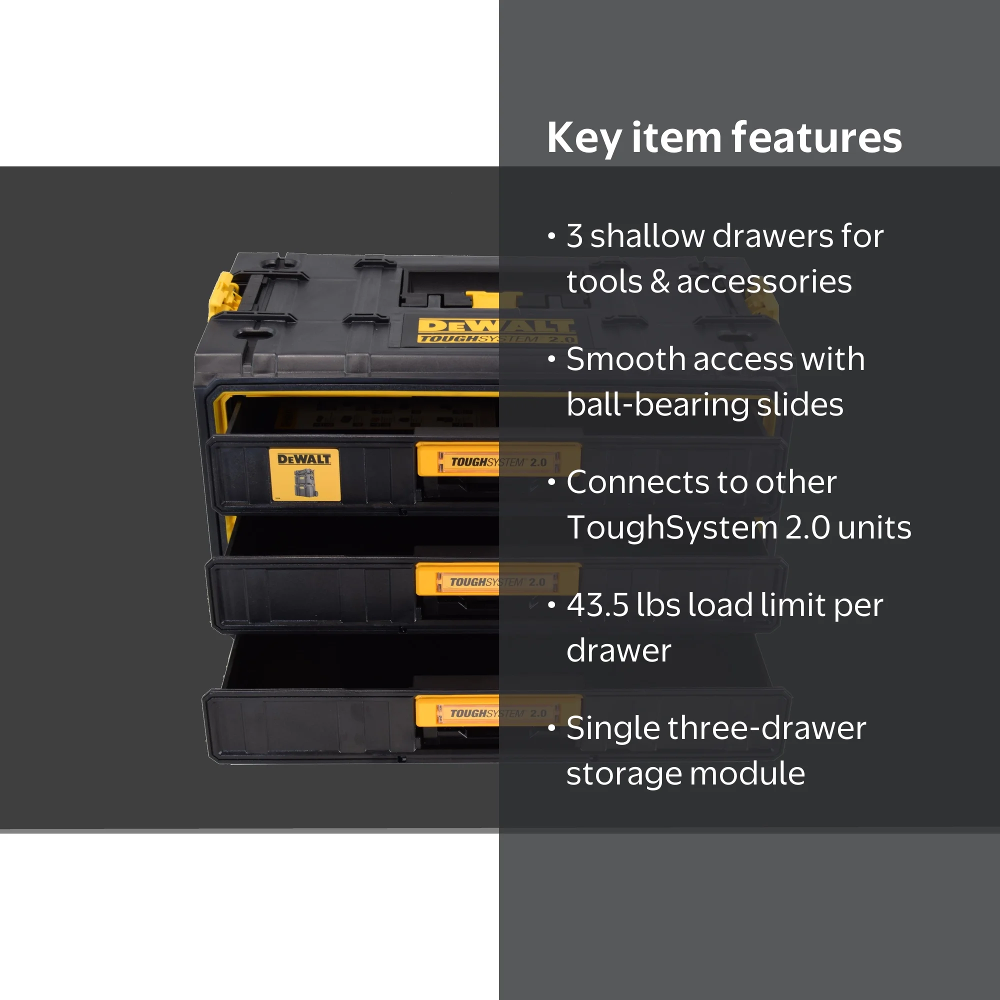DeWalt DWST08330 Tough System 2.0 Three-Drawer Tool Box Storage