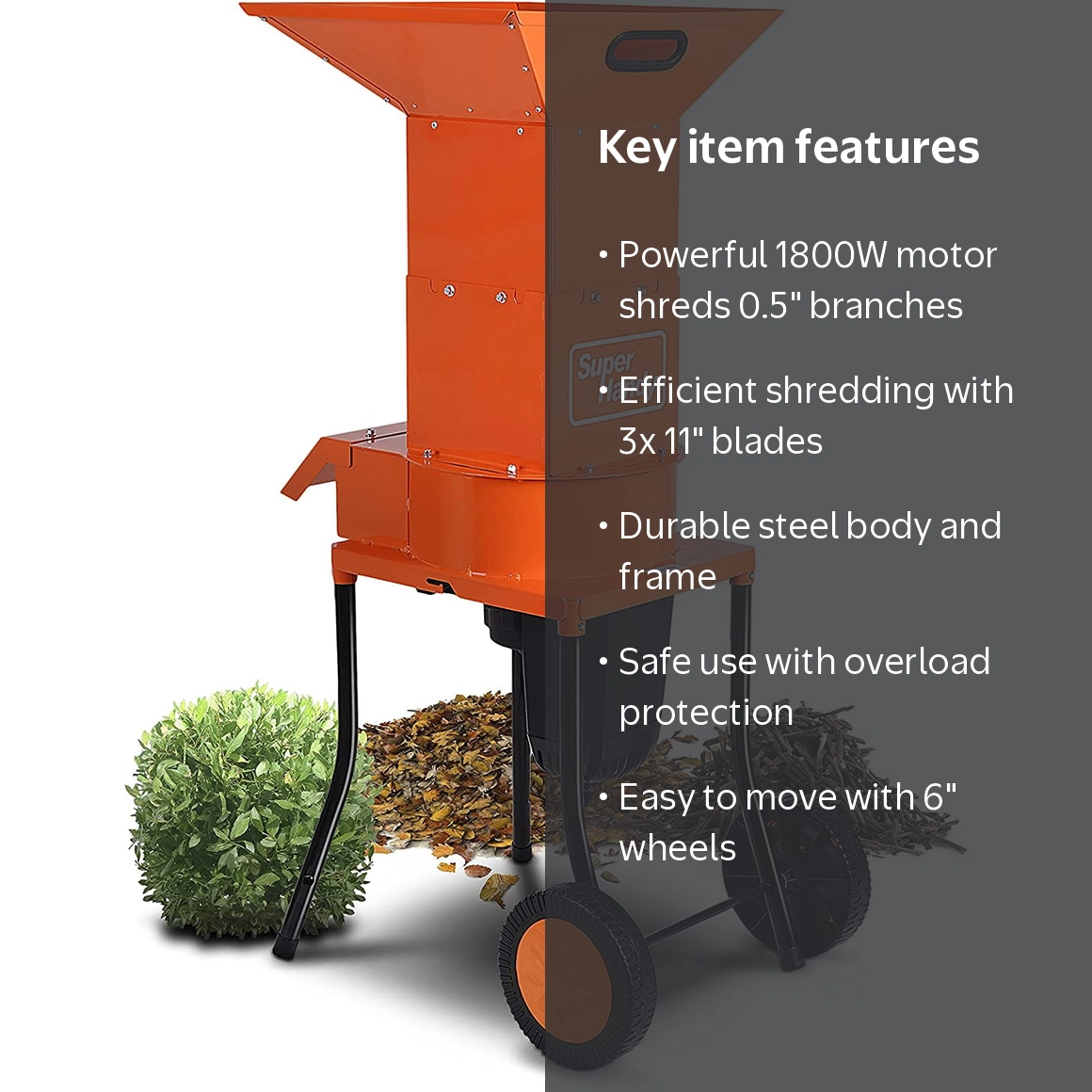 SuperHandy, Small Branch Chipper, Orange, Electric 15-AMP 1800W