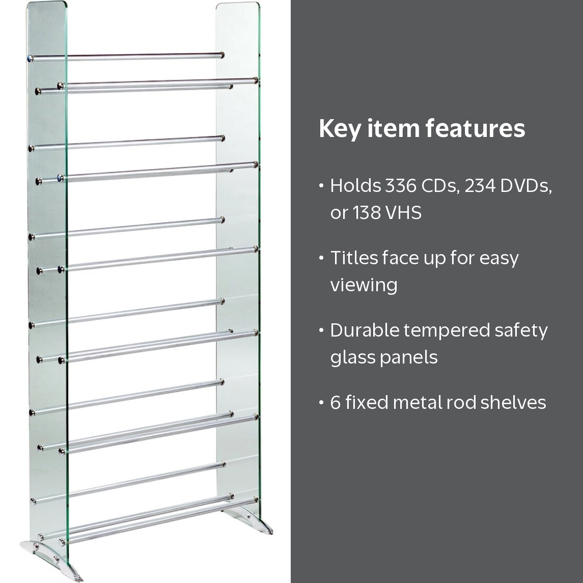 Transdeco Clear Glass CD/DVD Metal Storage Display Shelf Organizer