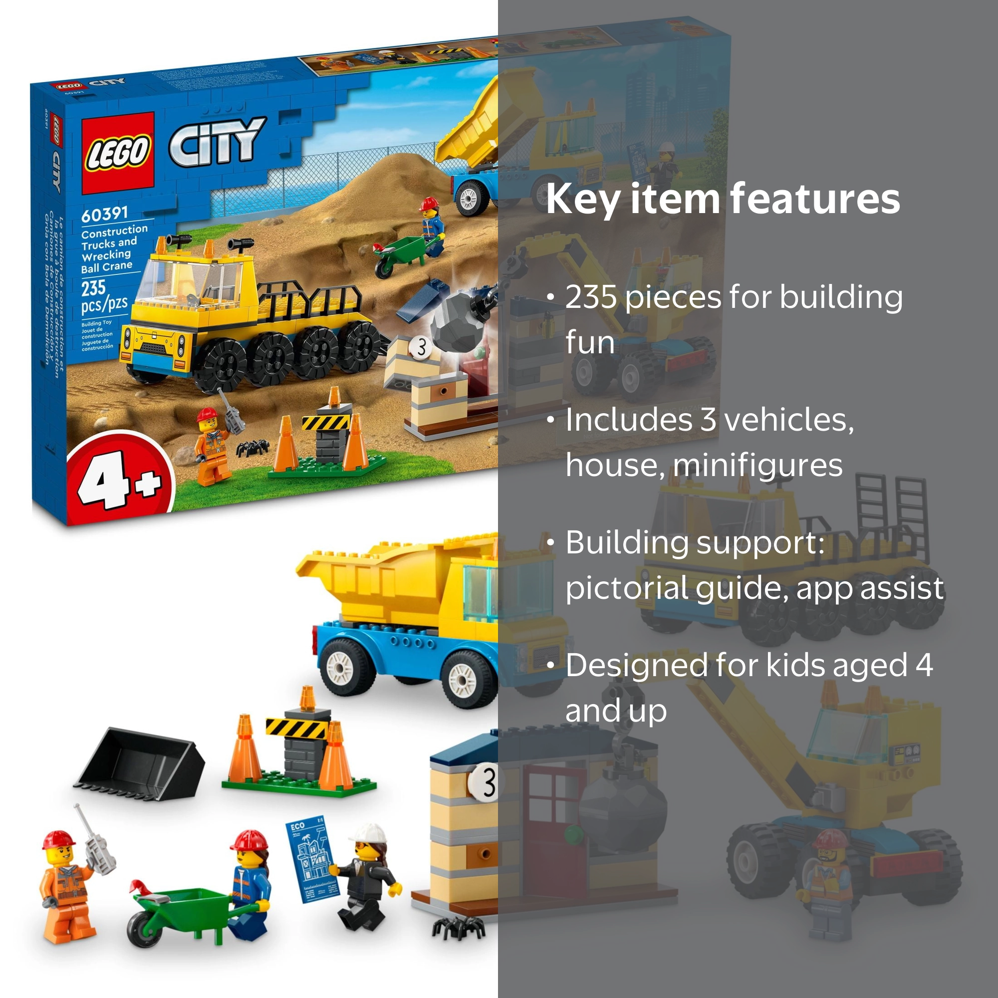 Bubu② J726 LEGO® Construction Trucks and Wrecking Ball Crane | Official LEGO® AE
