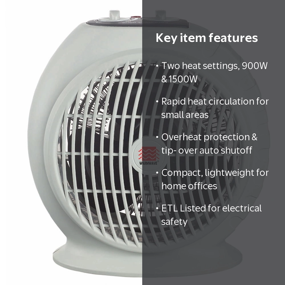 Warmwave - 1,500-Watt Electric Fan Heater, White - Walmart.com