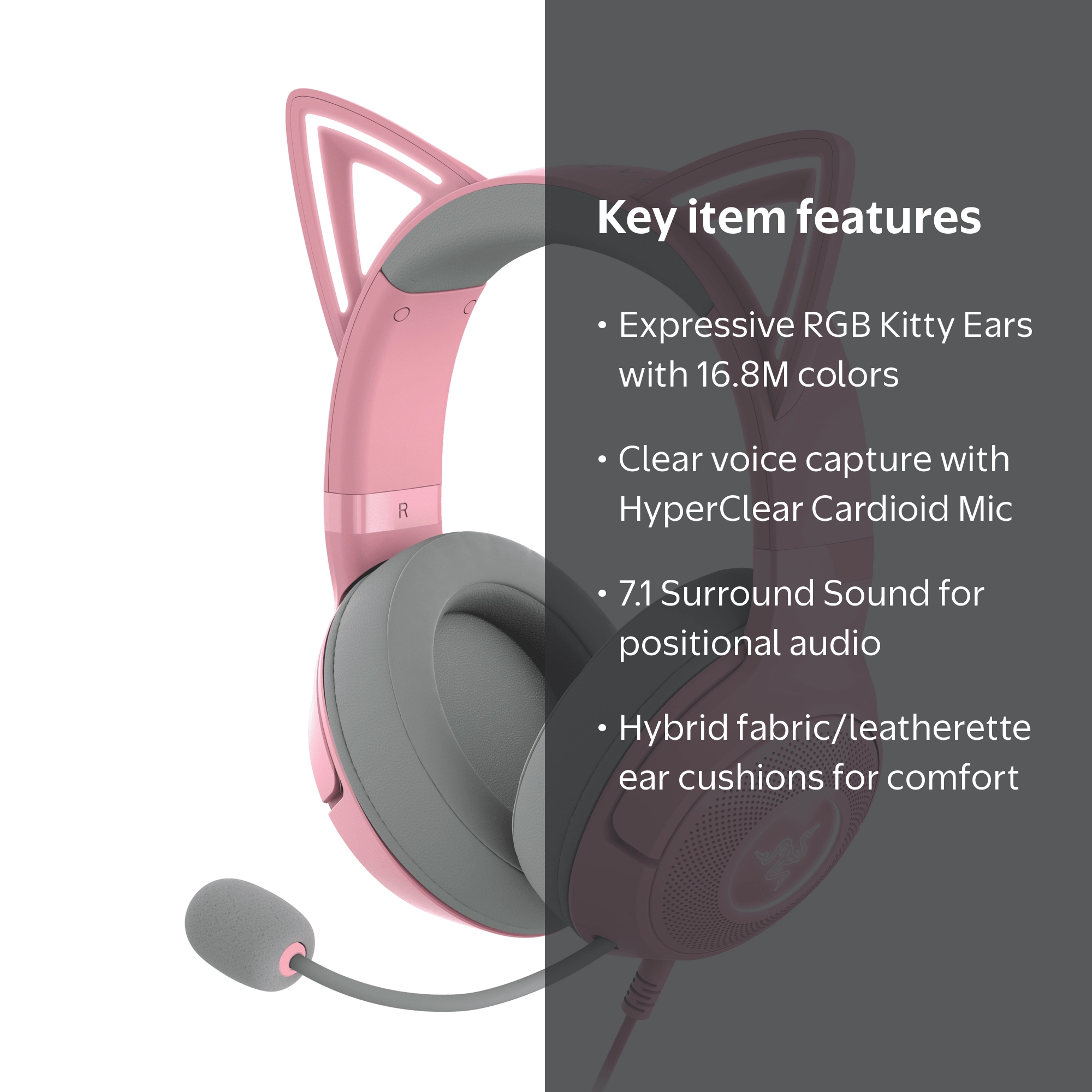 Razer, Headset, Kraken Kitty V2 USB Wired RGB Headphones, Quartz