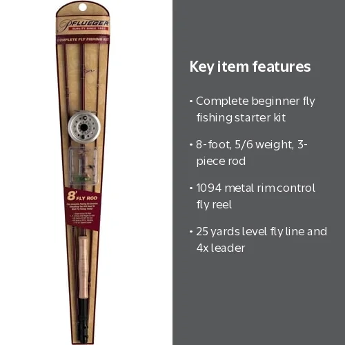 Pflueger Fly Kit, 8' Fishing Rod 5/6 Reel with Fly Line and Leader