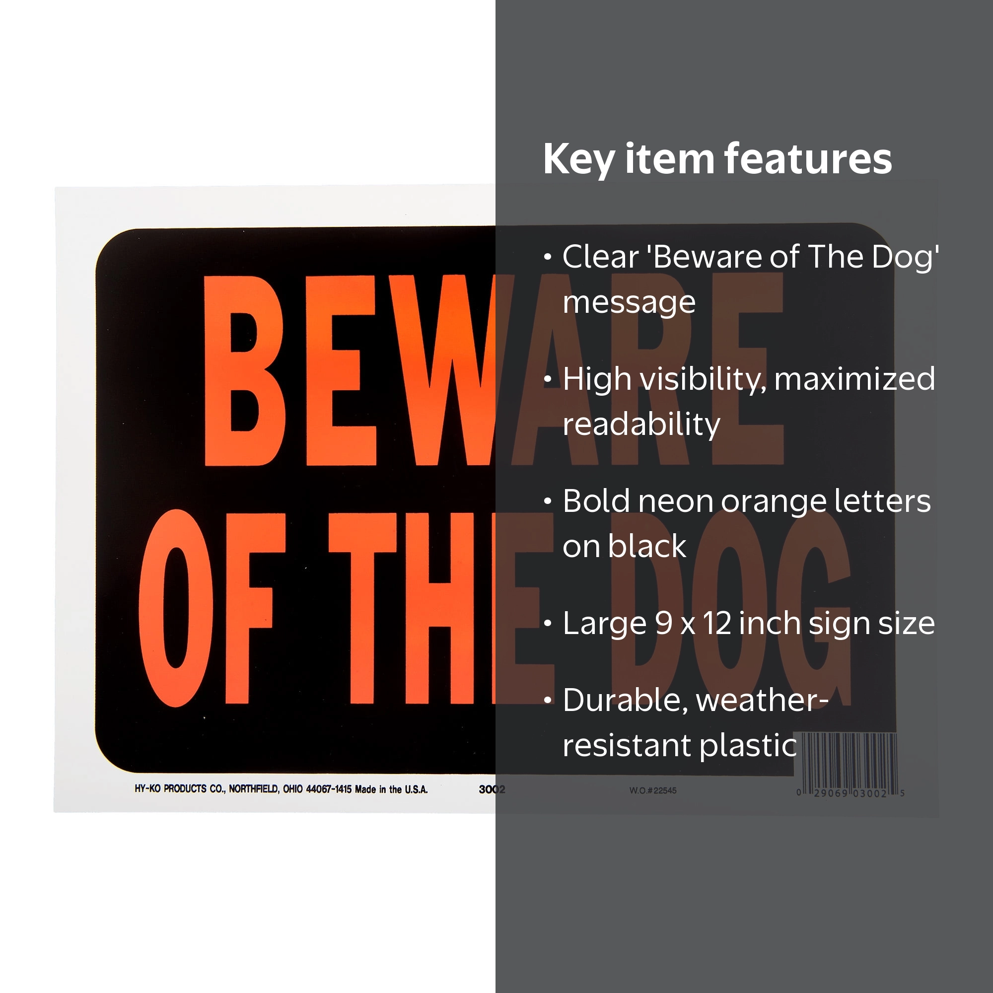 HY-KO Beware of the Dog Sign 8.5 x 12 inch Plastic Outdoor Warning