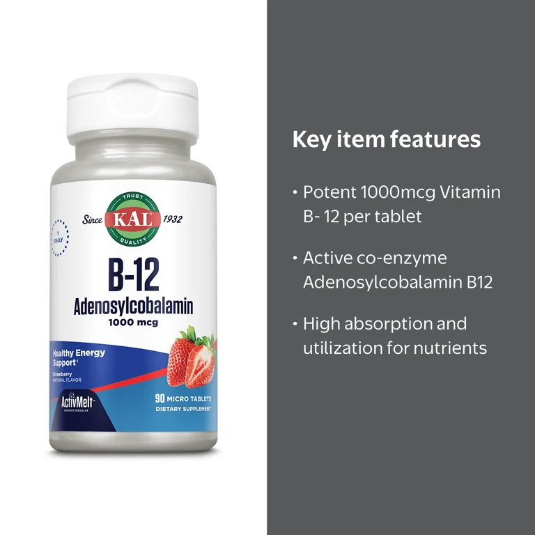 adenosylcobalamin b12 injection KAL B-12 ActivMelt 1000mcg 90ct per your healthcare providers guidance. Boost Energy and Wellness with