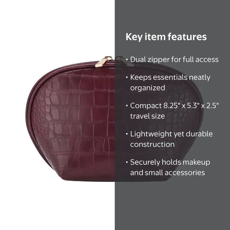 Walmart Cosmetic Travel Bag, Wine Red, Women Zipper Pouch, 1 Count