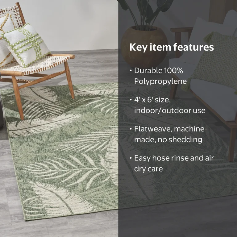 Nourison 4' x 6' Garden Oasis Tropical Leaf Flatweave Indoor