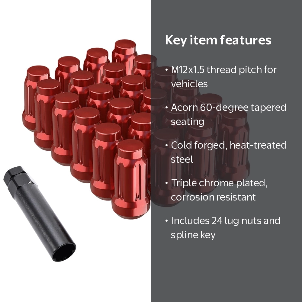 Spline Red 12X1.5 Lug Nut Set - 24 Pack - Walmart.com