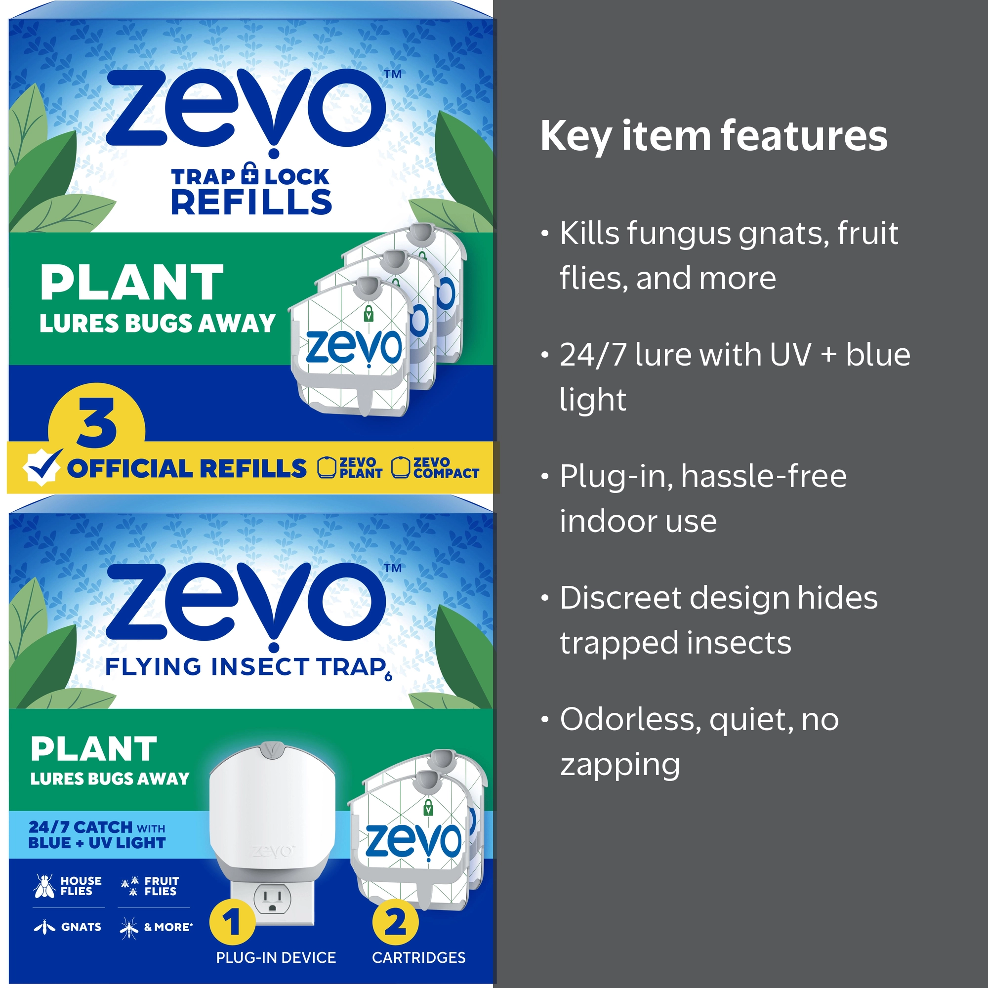 Zevo Plant Flying Insect Trap Bundle - 1 Plug In Device & 5 Refill