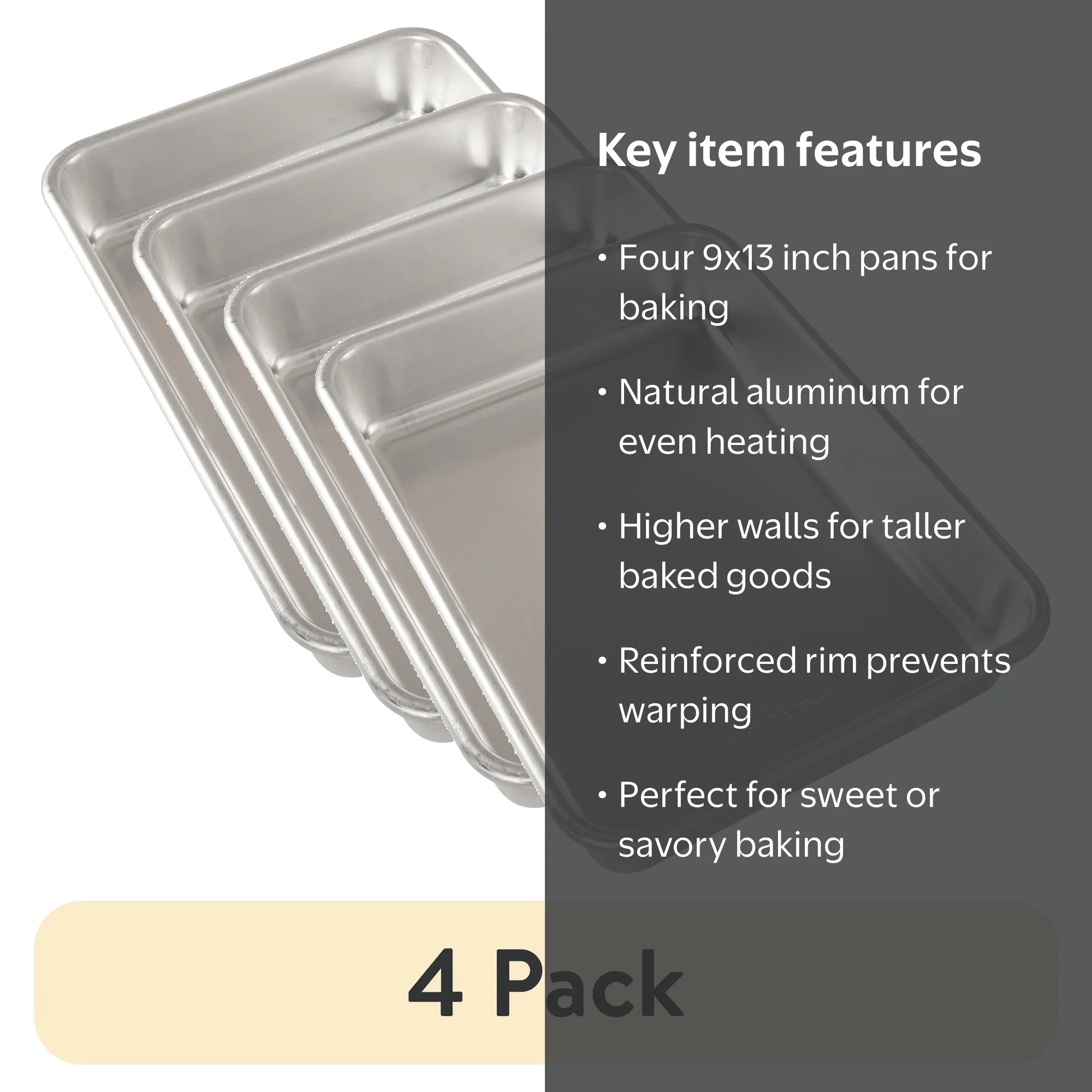 Nordic Ware 4 Pack 9x13 Aluminum Rectangular Cake Pan for Baking