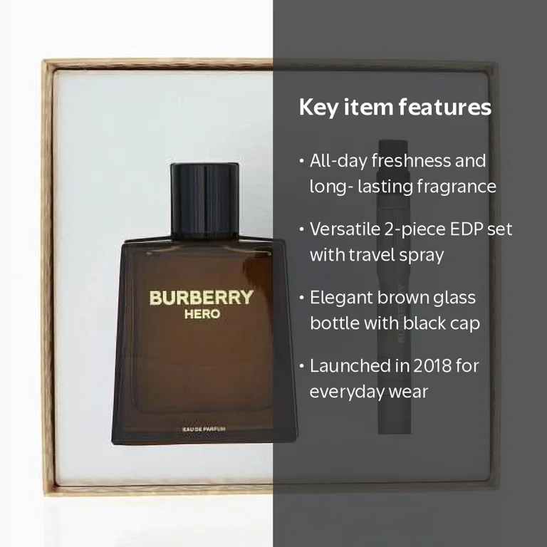 Burberry Hero 2 Pc Set: 3.3oz EDP Spray & 0.33oz Travel Spray