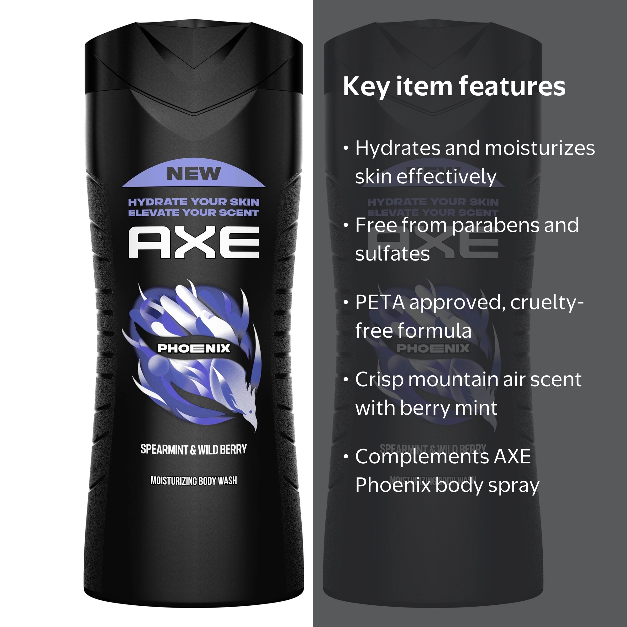 AXE Body Wash Moisturizing Phoenix Paraben-Free & Sulfate-Free, 16