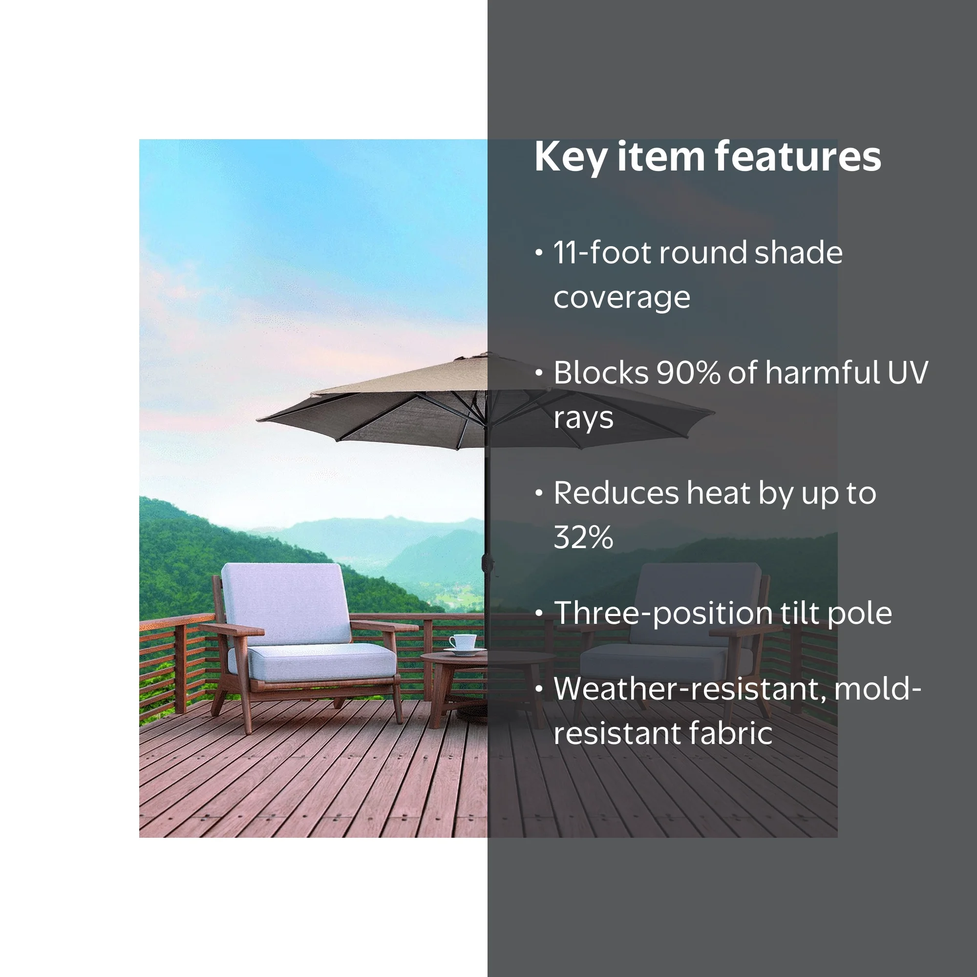 coolaroo 11 feet round patio umbrella Coolaroo Round Market Patio Umbrella,90% UV, 11', Smoke