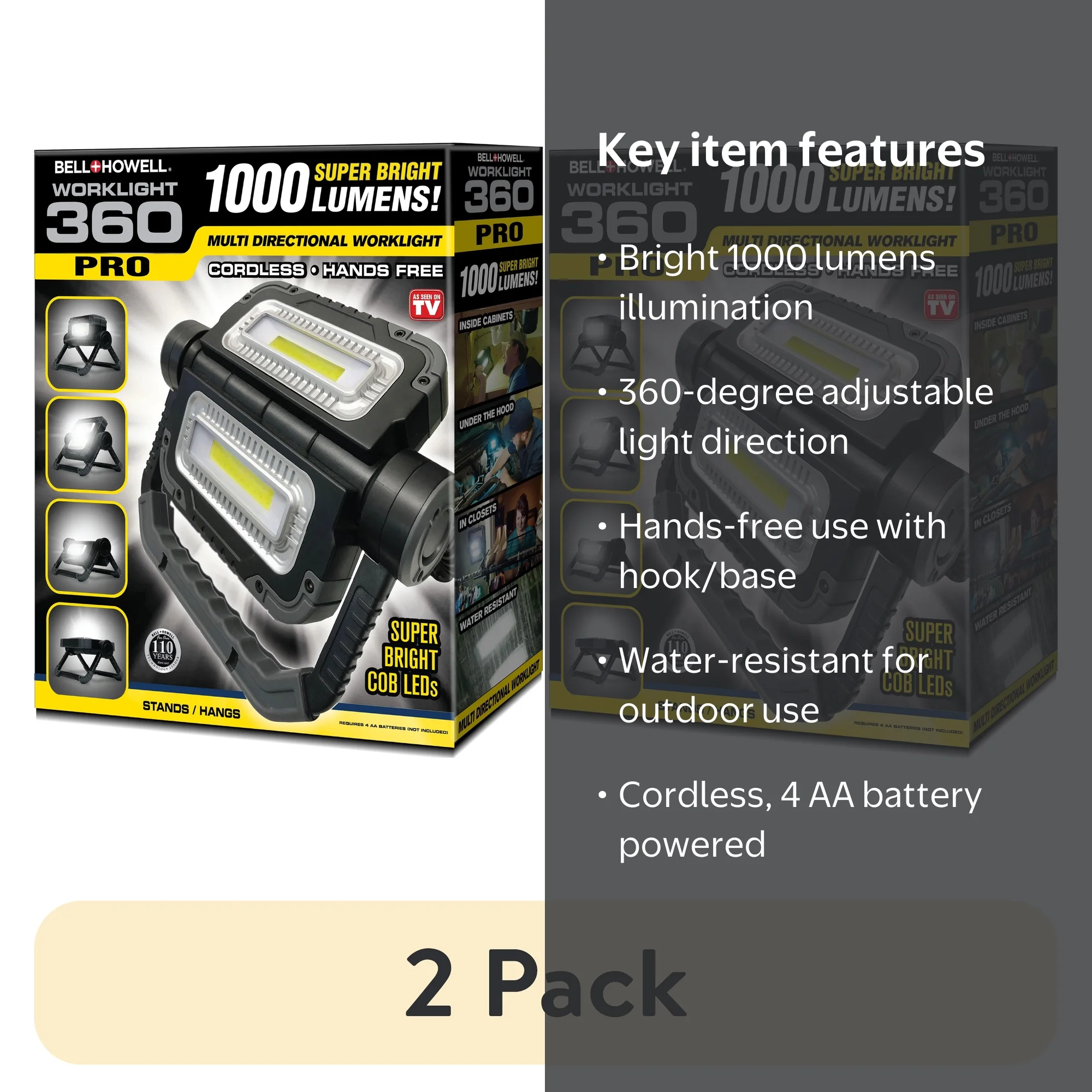 2 pack) Bell + Howell Bionic Work Light 360 Pro Multidirectional