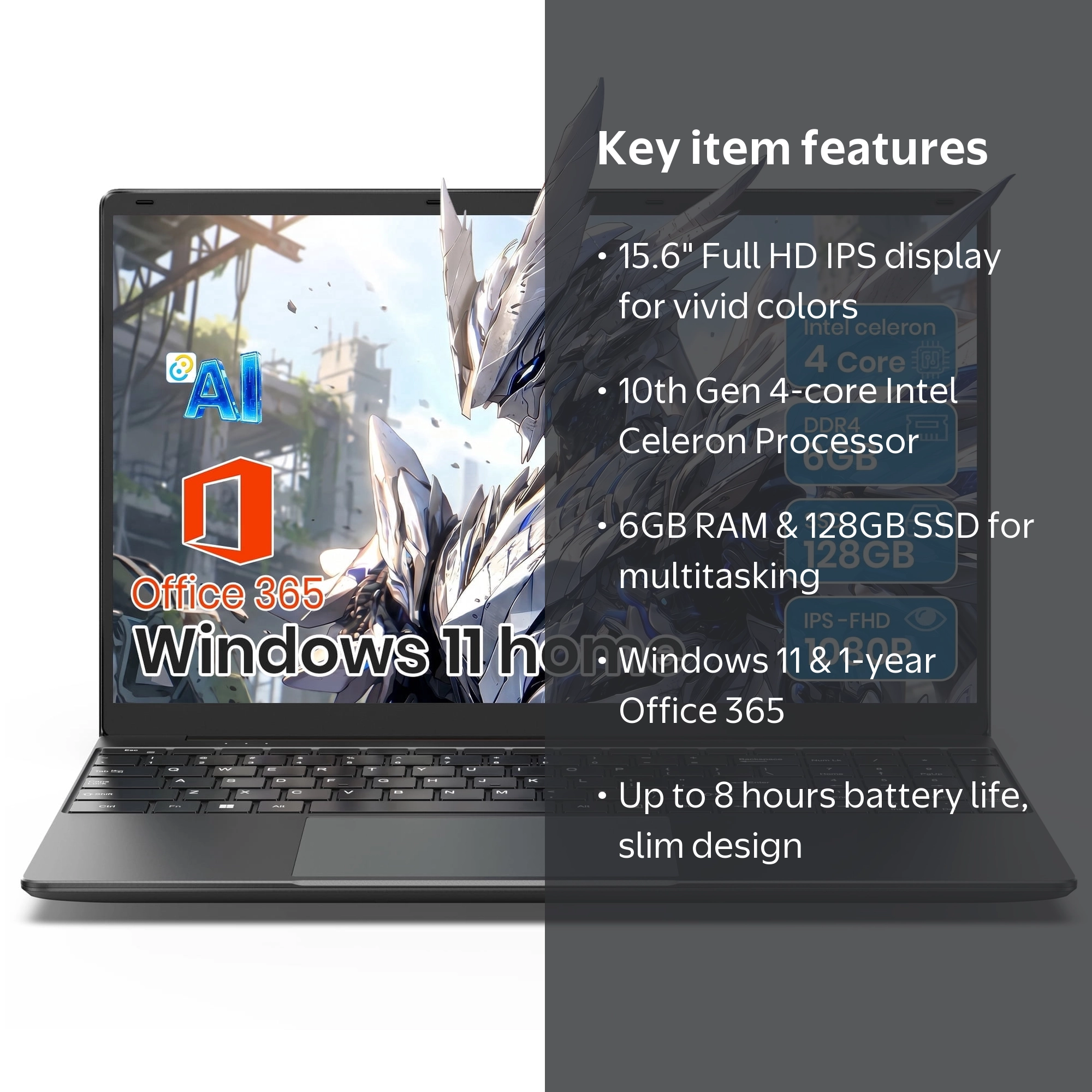 SGIN 15.6in Laptop 6GB DDR4 128GB SSD Laptop AI, Windows 11 with 4