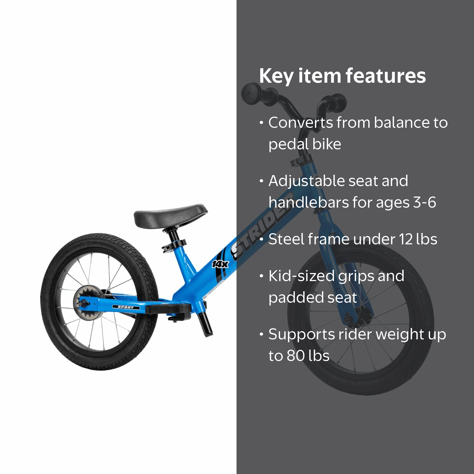 Strider 14x Classic, Awesome Blue - Balance Bike for Kids 3 to 6